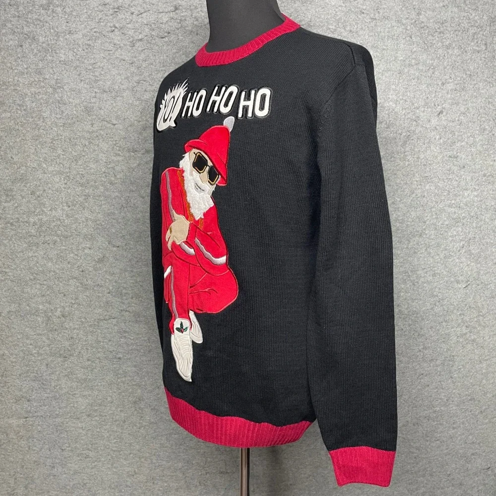 Ugly Christmas Sweater Mens XL Black Hip Hop Santa Yo Ho Ho Ho Holiday B-Boy